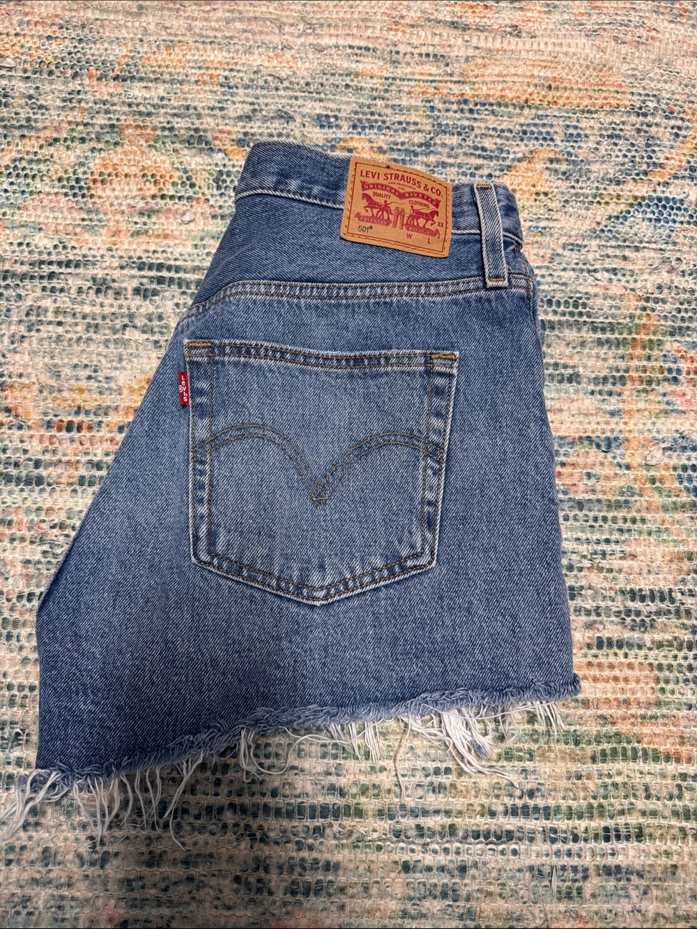 Levi's Medium Blue Denim 501 Shorts with Frayed Hem